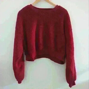 FLIRTITUDE | Women's Deep Wine Sherpa Cropped Long  Sleeved Sweater